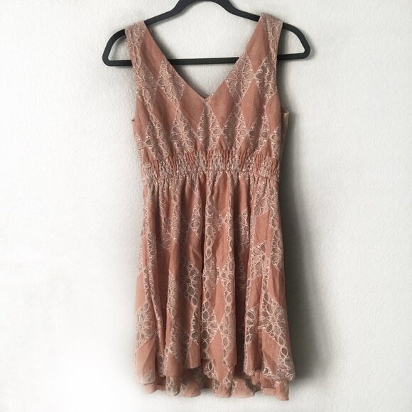Pink Lace Dress Boho V-neck A-line Small American Rag Sleevless - Picture 15 of 15